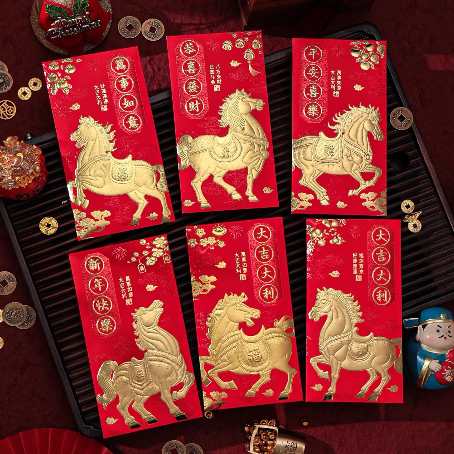 Sobre rojo grande Año del caballo (6 uds)